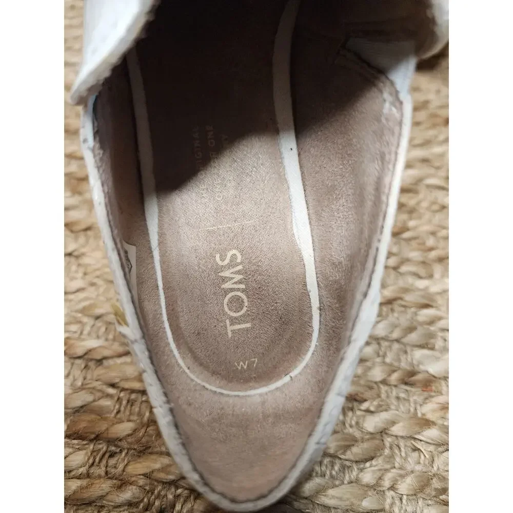 Womens Toms Shaye Low White Croc Emboss Fashion Leather Loafers Size 7